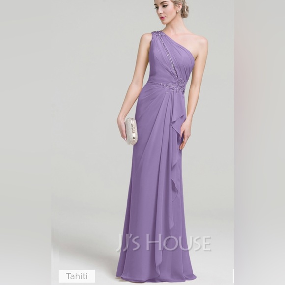JJs House Dresses & Skirts - Purple Sheath/Column One Shoulder Floor-Length Chiffon Evening Dress.